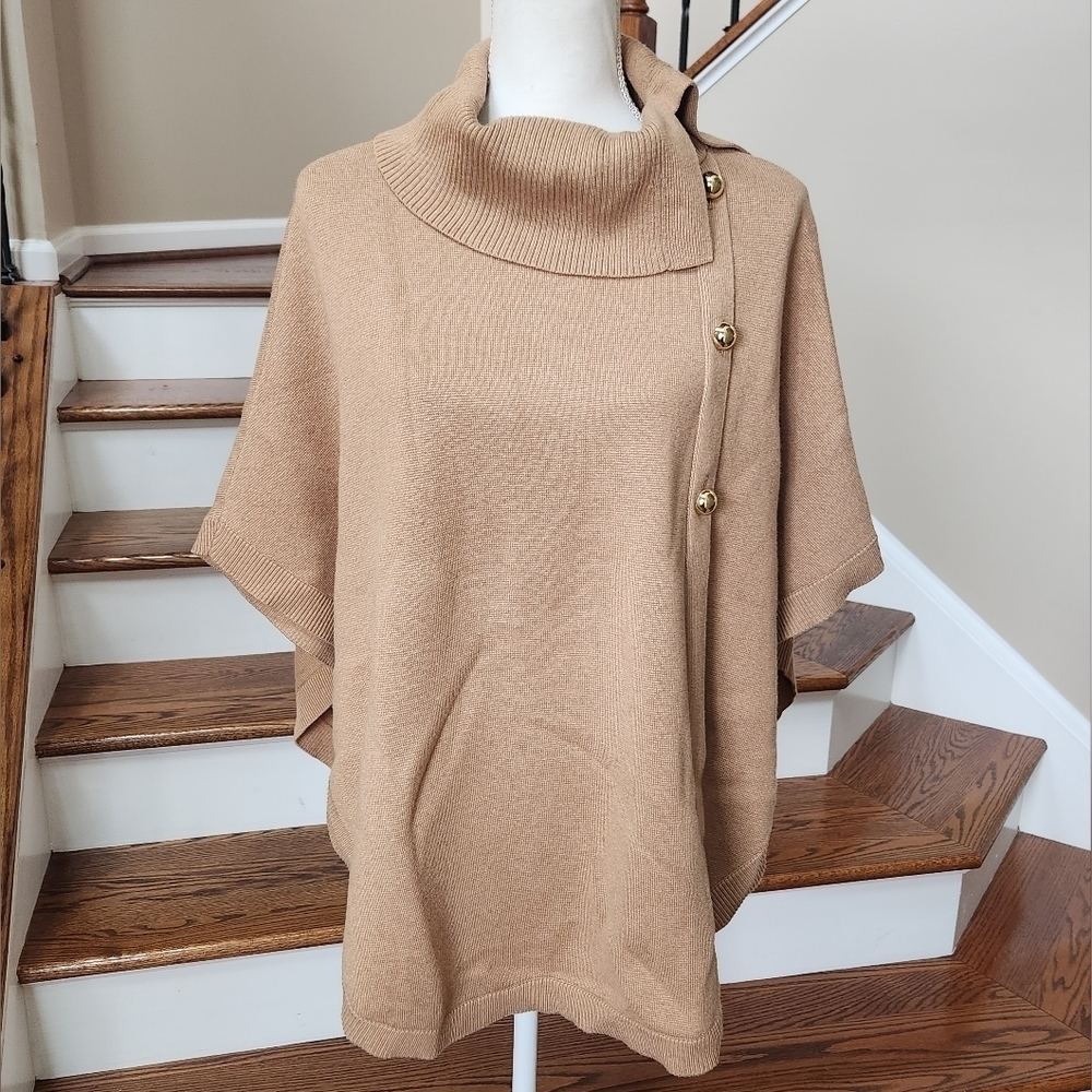 Talbots Women's Cape Poncho Tan with Gold Colored Hardware, Small - Picture 7 of 14
